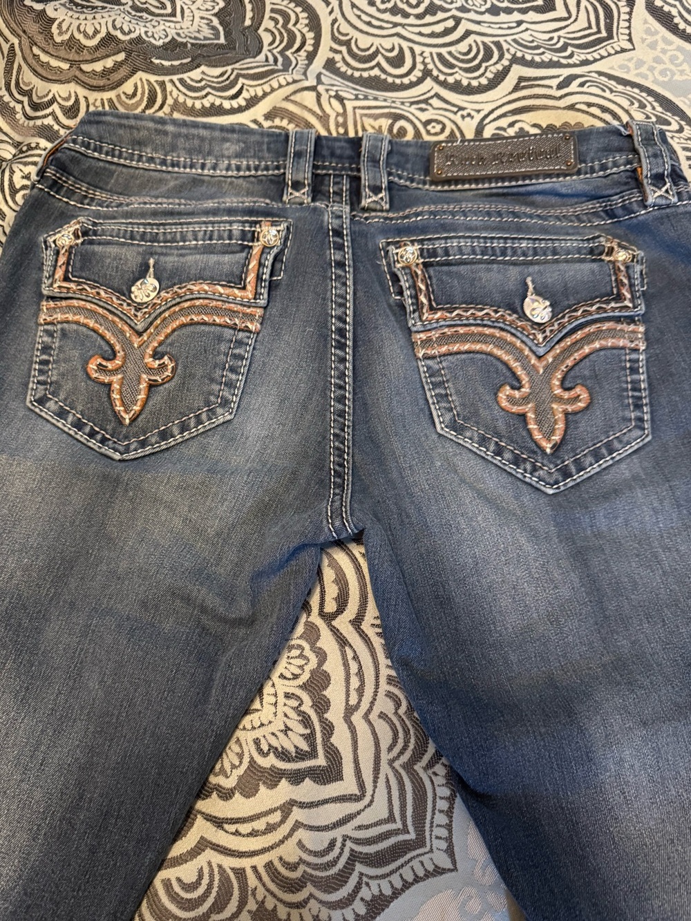 Rock Revival Blue Bootcut Jeans with Embroidered Back Pockets